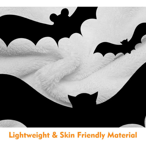 Halloween Throw Blanket Soft Plush Bats Black White 40x30 2