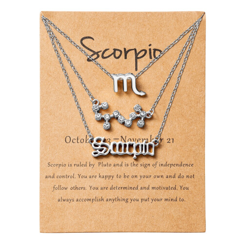 Scorpio Zodiac Necklace Silver 3 pcs
