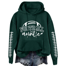 Women's Football Letter Print Hooded Sweatshirt Green XL