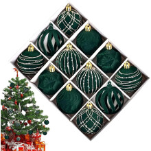 Christmas Ball Ornaments Red Green Velvet Flocked 12 pcs