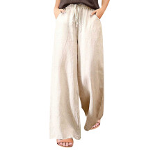Women's Cotton Joggers High Waist Wide Leg Beige XXXL