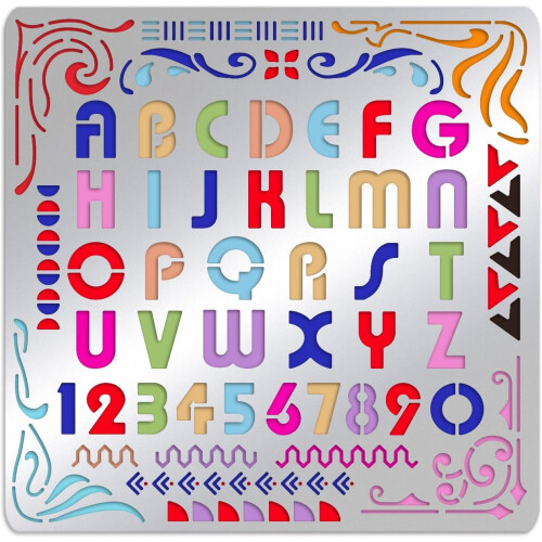Metal Stencil Set A-Z Numbers Frames 6.14x6.14 inch