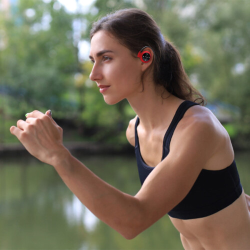 Red Bluetooth Sports Headphones wrap-around foldable with 1