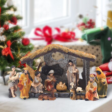 Hand-painted resin Christmas nativity stable with manger