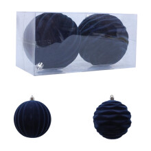 Christmas Balls Flocked 10 cm 2 pcs Blue