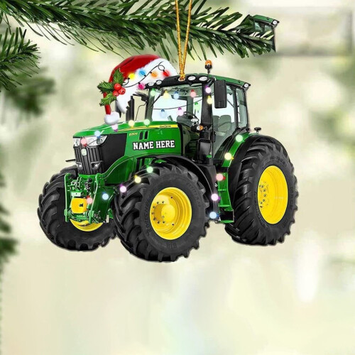Christmas Tractor Ornament Green Acrylic 2D 1