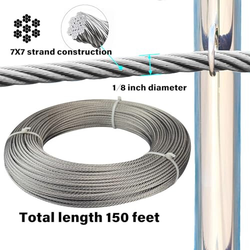 Stainless Steel Aircraft Cable Railing System 150 ft 1/8 2