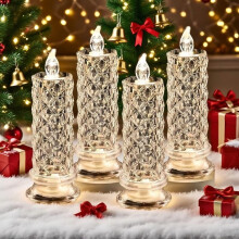 LED Crystal Candle Lights Rose Shadow Flameless Pillar
