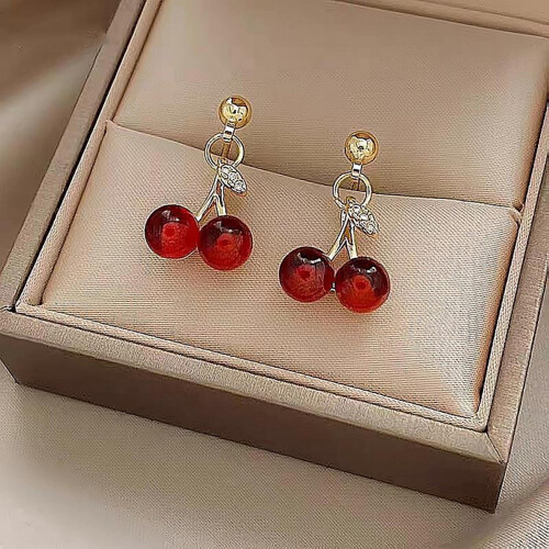 925 Silver Red Cherry Stud Earrings for Women 1 Pair 2