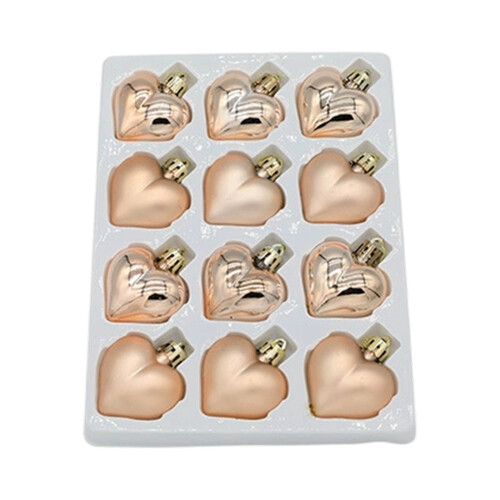 Beige Heart Ornaments Multi-Finish 12 Pieces