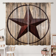 Farmhouse Barn Door Curtains Blue Grey Wooden Plank Rod