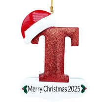Christmas Letter Ornament Personalized Initial T White