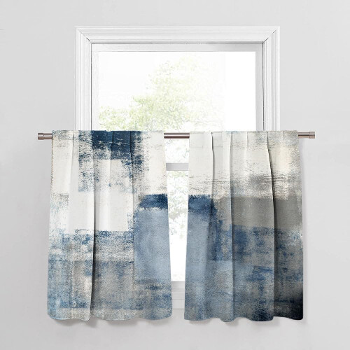 Abstract Blue Grey Tier Curtains 3-Pack for Standard Windows 2