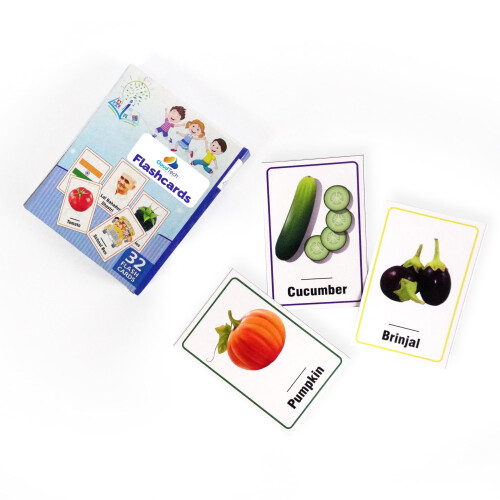 Cloudtech Vegitables Print Flash Cards For Kids Early Learning I 32 Pcs Image Flash Cards For Toddlers 2+ Years | Brain Development Study Material Fo