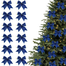 Christmas Tree Ornaments Blue Bow 12 Pcs 3.5x4 in