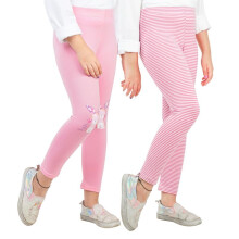 Ariel Girls Cotton Printed Non-Transparent Regular Fit Ankle Length Leggings(Ar-G-Leg-P2-56-(Pink Str Pink Bun)_Multicolor_56 Years)