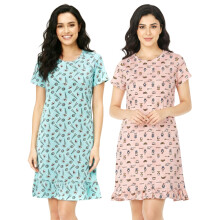 Ariel Women'S Cotton Knee Length Regular Fit Nighty | Night Dress | Long Tees Pack Of 2 (Ar-W-Ltee-L-P2-(Chop+Break))
