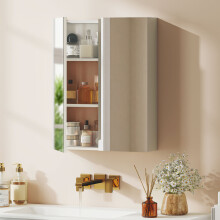 HOMCOM Wall Mounted Bathroom Mirror Storage Cabinet w/ Door Adjustable Shelf