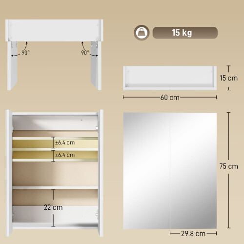 Homcom HOMCOM Wall Mounted Bathroom Mirror Storage Cabinet w/ Door Adjustable Shelf 2