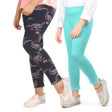 Ariel Girls Cotton Printed Non-Transparent Regular Fit Ankle Length Leggings(Ar-G-Leg-P2-23-(Navyroar+Turquoise)_Multicolor_23 Years)