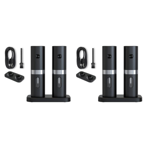 4x Electric Automatic Salt and Pepper Grinder Set with Rechargeable Base 2 Adjustable Coarseness Portable Grinder