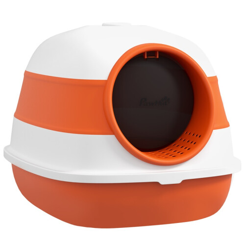 Foldable Cat Litter Tray with Lid, Deodorant, Scoop, Orange 1