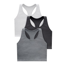 Hanes Women's Originals Racerback Crop Tank Top Cropped Tank with Built-in Bra 3-Pack Black/White/Concrete XL