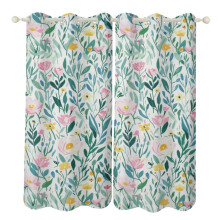Floral Watercolor Blackout Curtains Grommet Thermal 2 Panels
