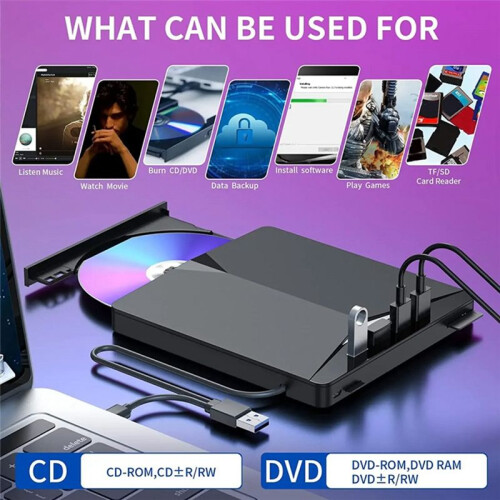 USB 3.0 Type-C External DVD RW CD Drive Burner Reader Player External Optical Drive for PC Laptop Desktop Computer