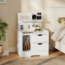 HOMCOM Modern Bedside Table with 2 Drawers and Open Shelves for Bedroom