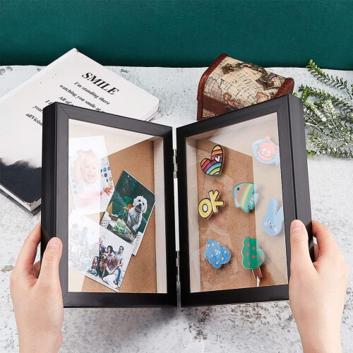 Wooden Medal Display Case Black Double Frame Acrylic Window 2