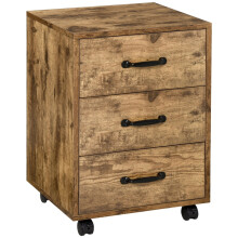 3 Drawer File Cabinet, Mobile Filing Cabinet on Wheels for Home Office, Study, Rustic Brown