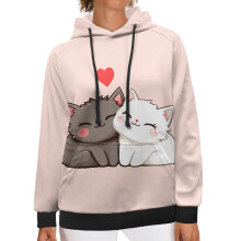 Cat Print Women's Hoodie Sweatshirt Long Sleeve 2XL