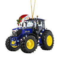 Christmas Tractor Ornament Blue Acrylic 2D