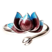 Adjustable Alloy Retro Open Ring Blue Silver Plated