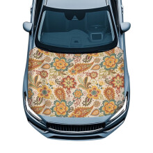 Ethnic Flower Print Car Hood Cover Waterproof Stretchable