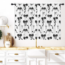 Black Bow Kitchen Curtains Rod Pocket 27.5x39 Inch Kawaii