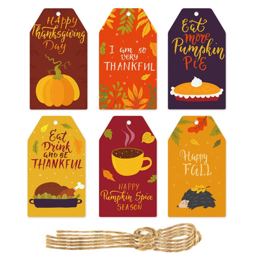 Thanksgiving Gift Tags Pumpkin Maple Design 60 pcs