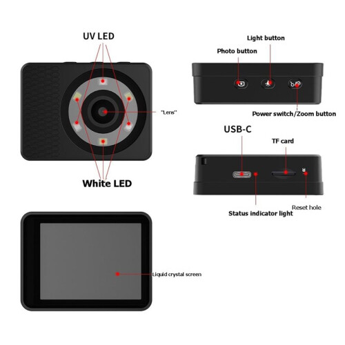Microscópio Eletrônico Portátil LED IPS de 2,4 Polegadas Digital Manual Industrial com Cartão TF 3X para Zoom Resolução 320x240 Branco
