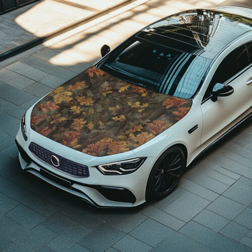 Car Hood Cover Stretch Removable Camo Forest Design 2