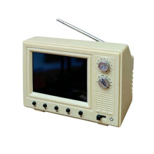 Retro TV Cartoon Player with 8G Memory, Rechargeable Vintage Portable Television for Dollhouse Scenes