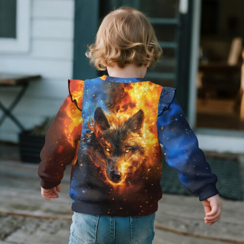 Fire Wolf Girls Ruffled Shoulder Sweatshirt Long Sleeve 2