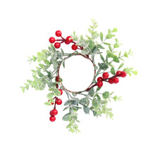 Christmas Candle Ring Wreath 7.8 Inch with Red Berries Fits