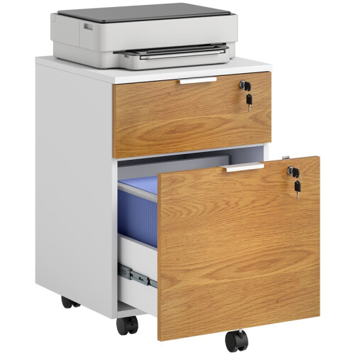 Two-Drawer Lockable Filing Cabinet - Wood Effect