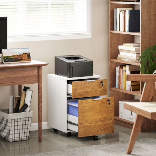 Two-Drawer Lockable Filing Cabinet - Wood Effect 2