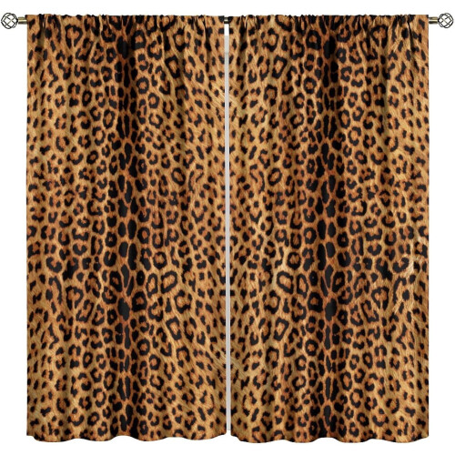 Leopard Print Curtains Brown 52x63 Inch 2 Panels