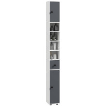180cm Slim Bathroom Cabinet, with Drawer, Shelves and Cupboards - Grey