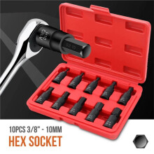 Conjunto de Soquetes de 10PC 3/8" H3-14/T20-60 com Estojo Vermelho, Kit de Ferramentas Torx Profissional para Manutenção de Automóveis Tipo Torx