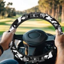 Sweatproof Camo Golf Cart Steering Wheel Cover Black White