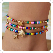 Waterproof Beaded Anklet for Women Gold Boho Seashell Design